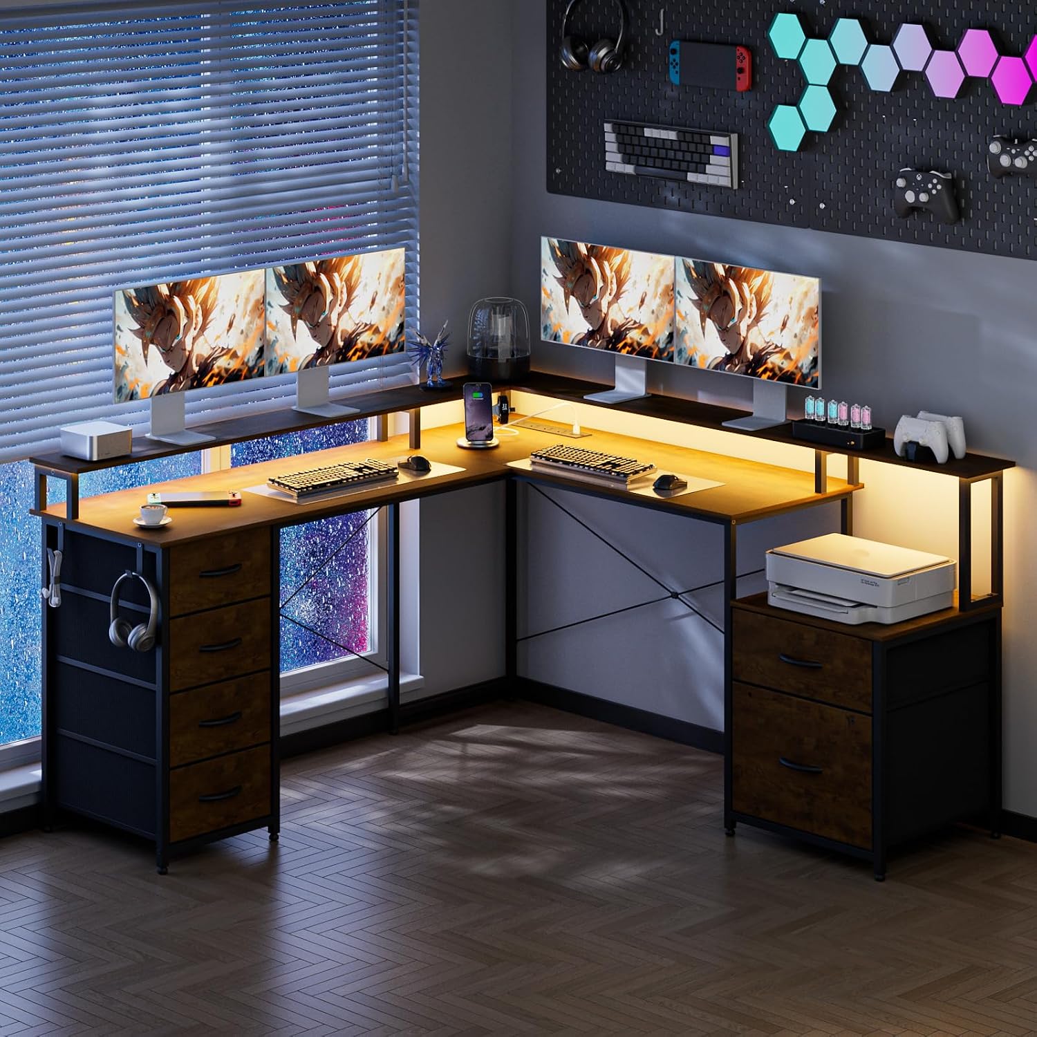 LED 2-Person L-Shaped Desk setup photo