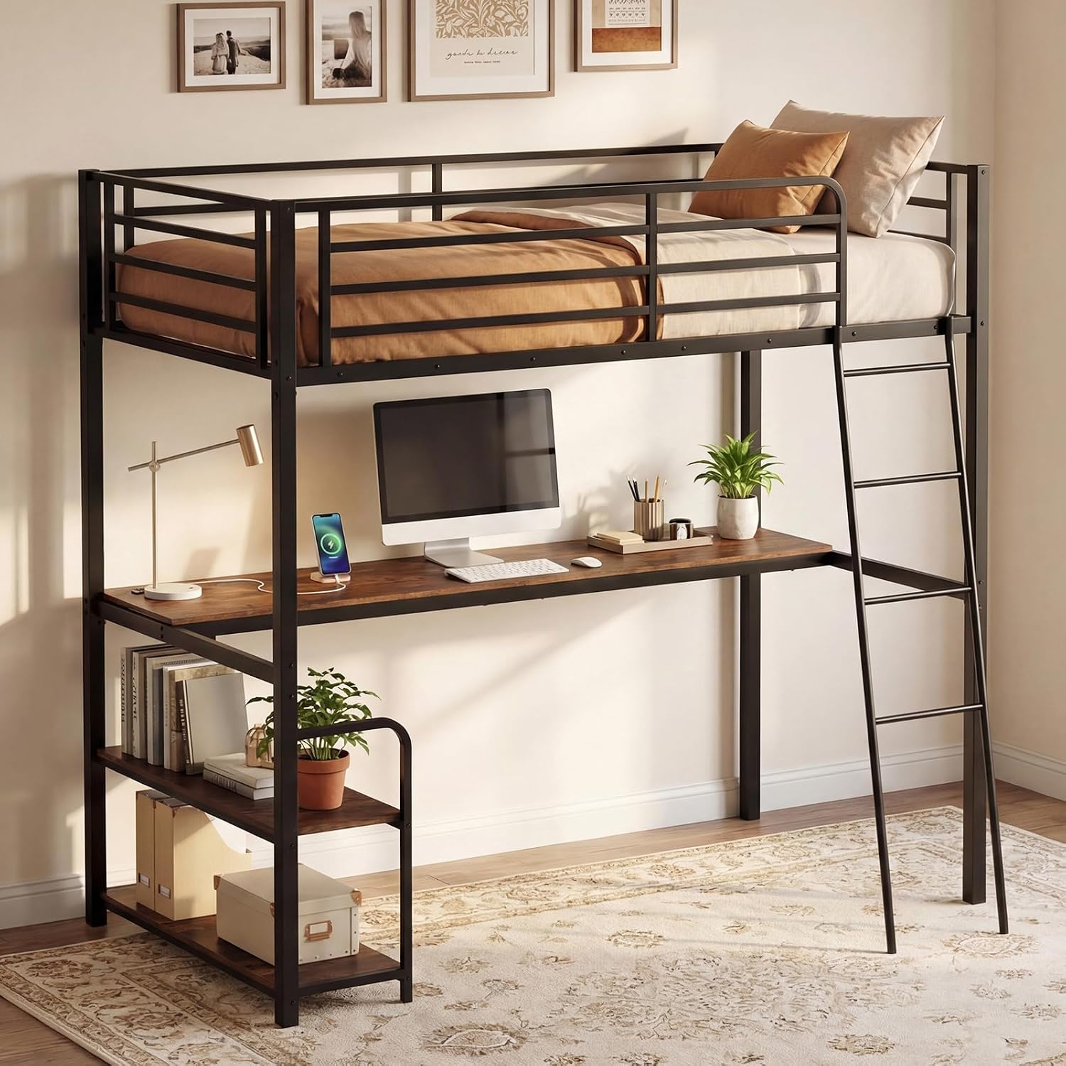 Loft Bed with Desk (Brown) setup photo
